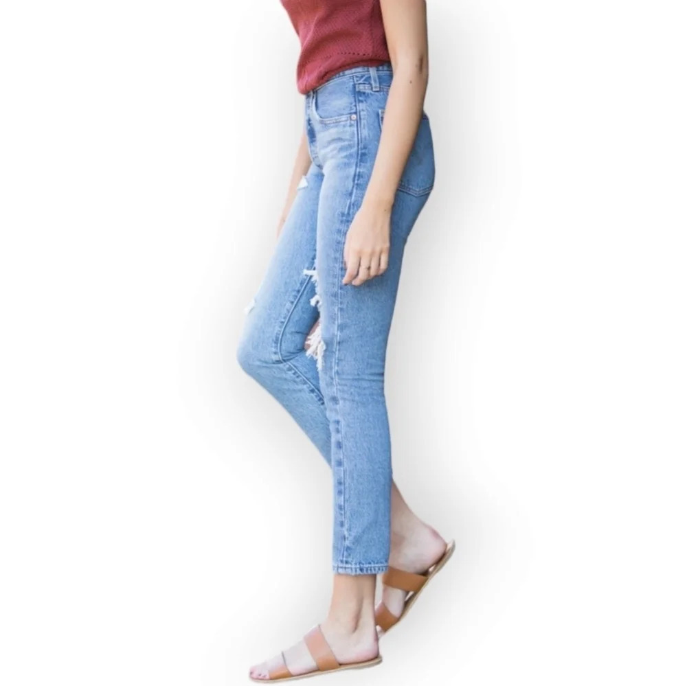 Levi's 501 Skinny Jeans Premium Denim Distressed Ankle In Nice as Pie Size 28 - Picture 8 of 16